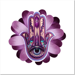 Violet Evil Eye Hamsa Posters and Art